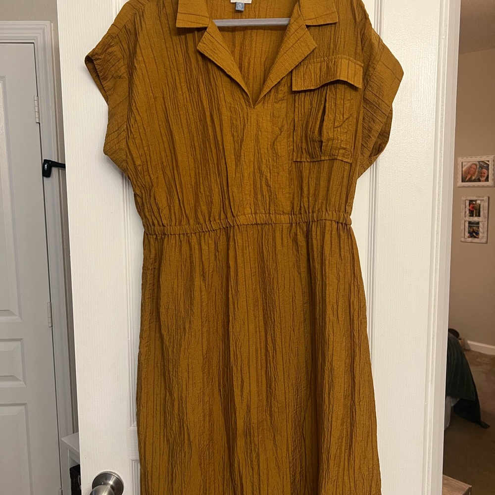 Women's Mustard Shirt Dress with Drawstring Waist